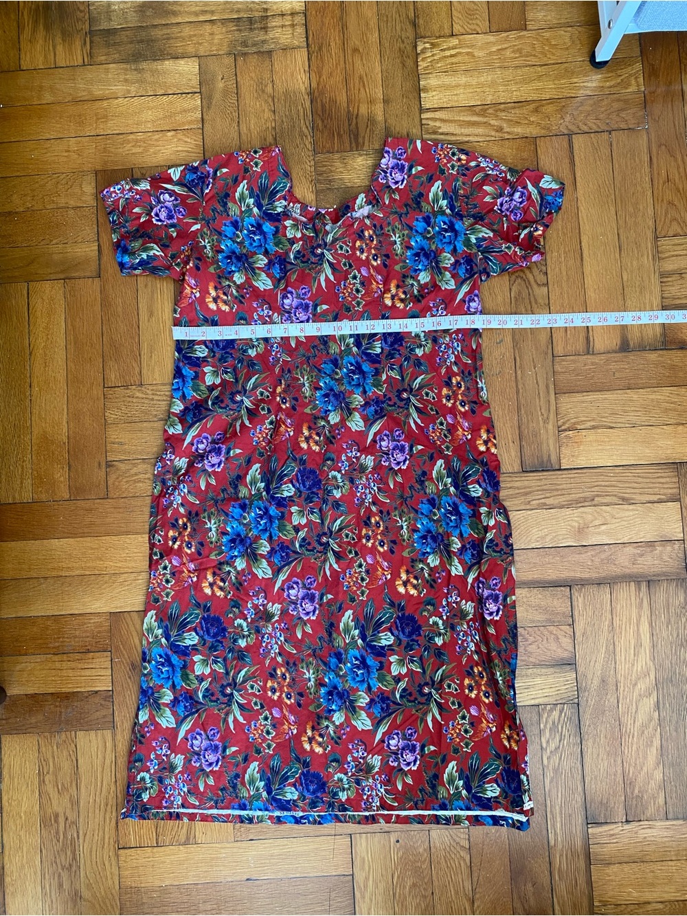Handmade Red Floral Cotton Dress, Open Sides, Women’s Medium, Cottagecore Boho - Picture 4 of 6